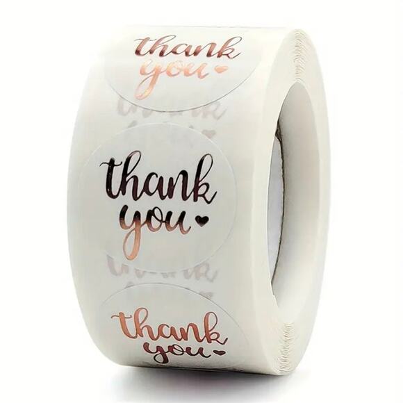 New 500 Piece Roll Self-Adhesive Rose Gold Thank You Stickers - Picture 1 of 4